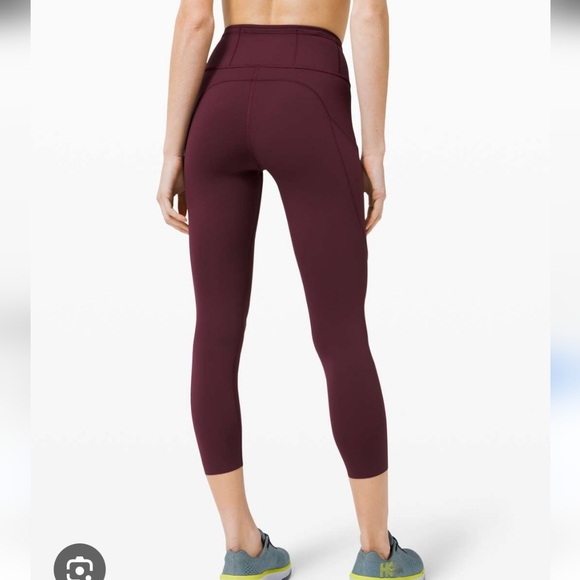 Lululemon Fast And Free High Rise Crop Leggings Size 10 Maroon Red - Picture 1 of 8